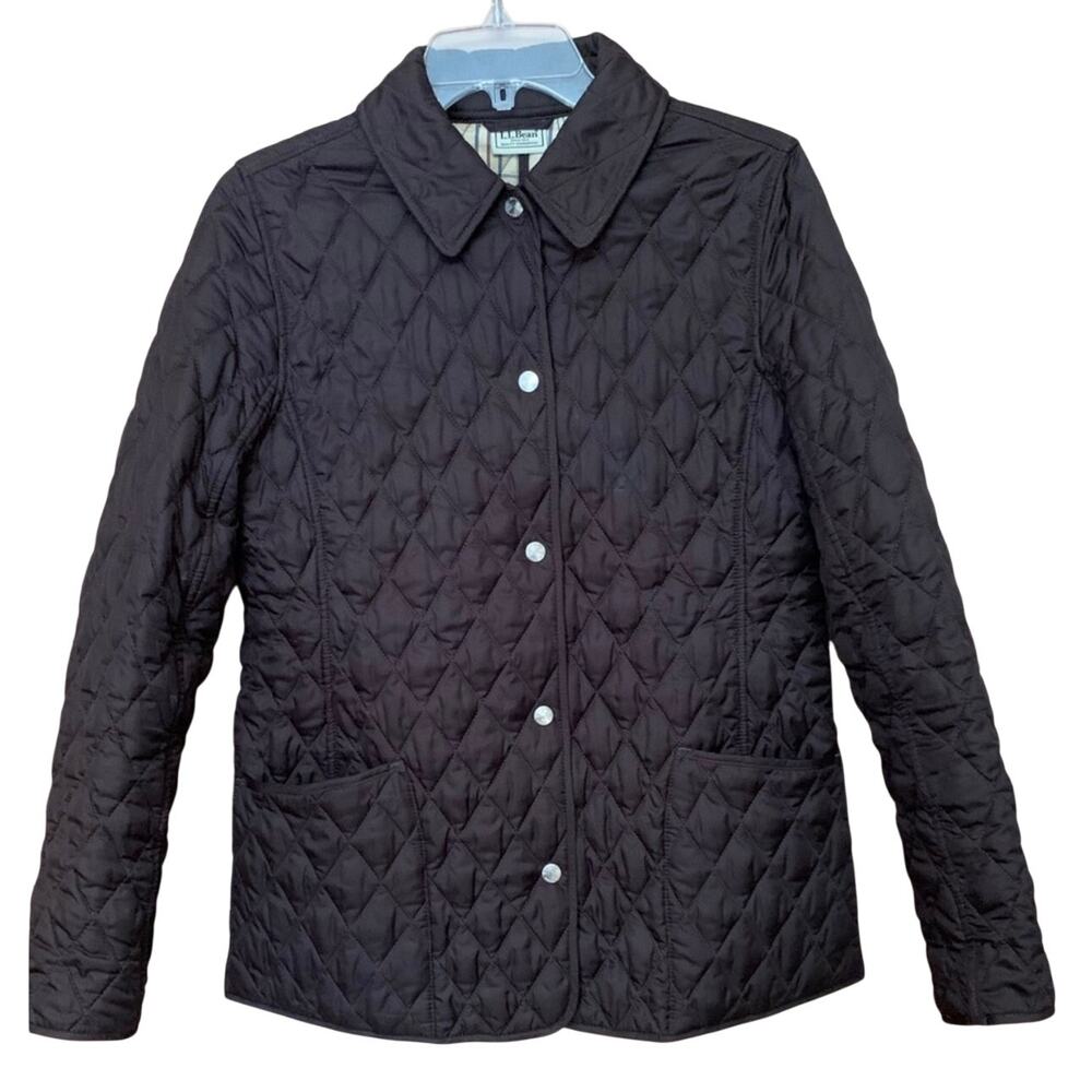 L.L. Bean Brown Diamond Quilted Riding Jacket, Plaid Lined, Women's Medium